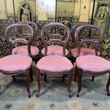 Suite of 6 Louis Philippe pink velvet chairs
