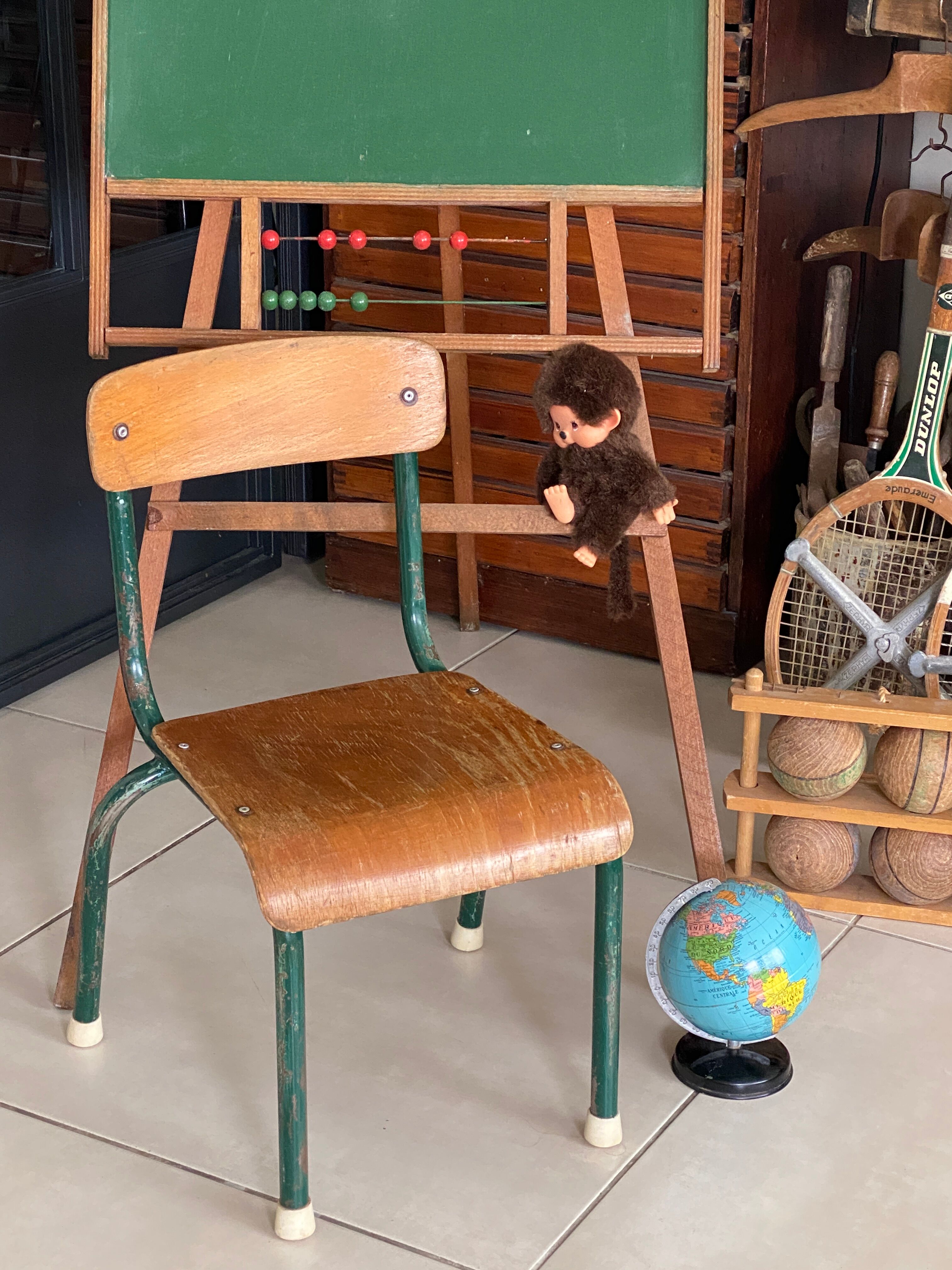 Old children's school chair wood and metal