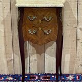 Louis XV style bedside table in rosewood, oak and marble top - made in the 70s