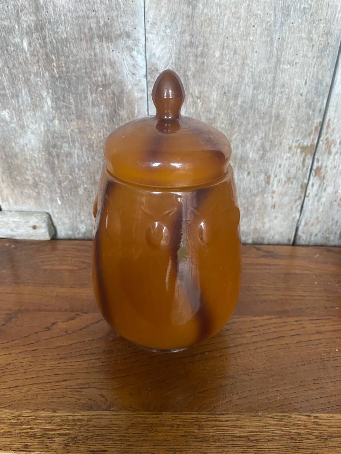 Antique Orange Marbled Glass Jar Pot + Vintage Kitchen Lid #B721