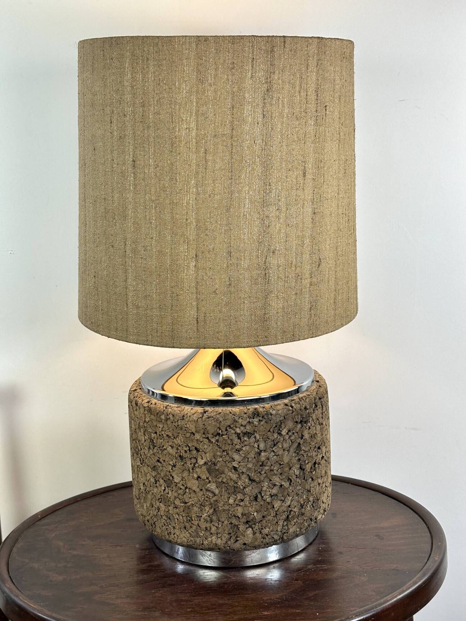 Vintage lamp in cork and chrome 1970