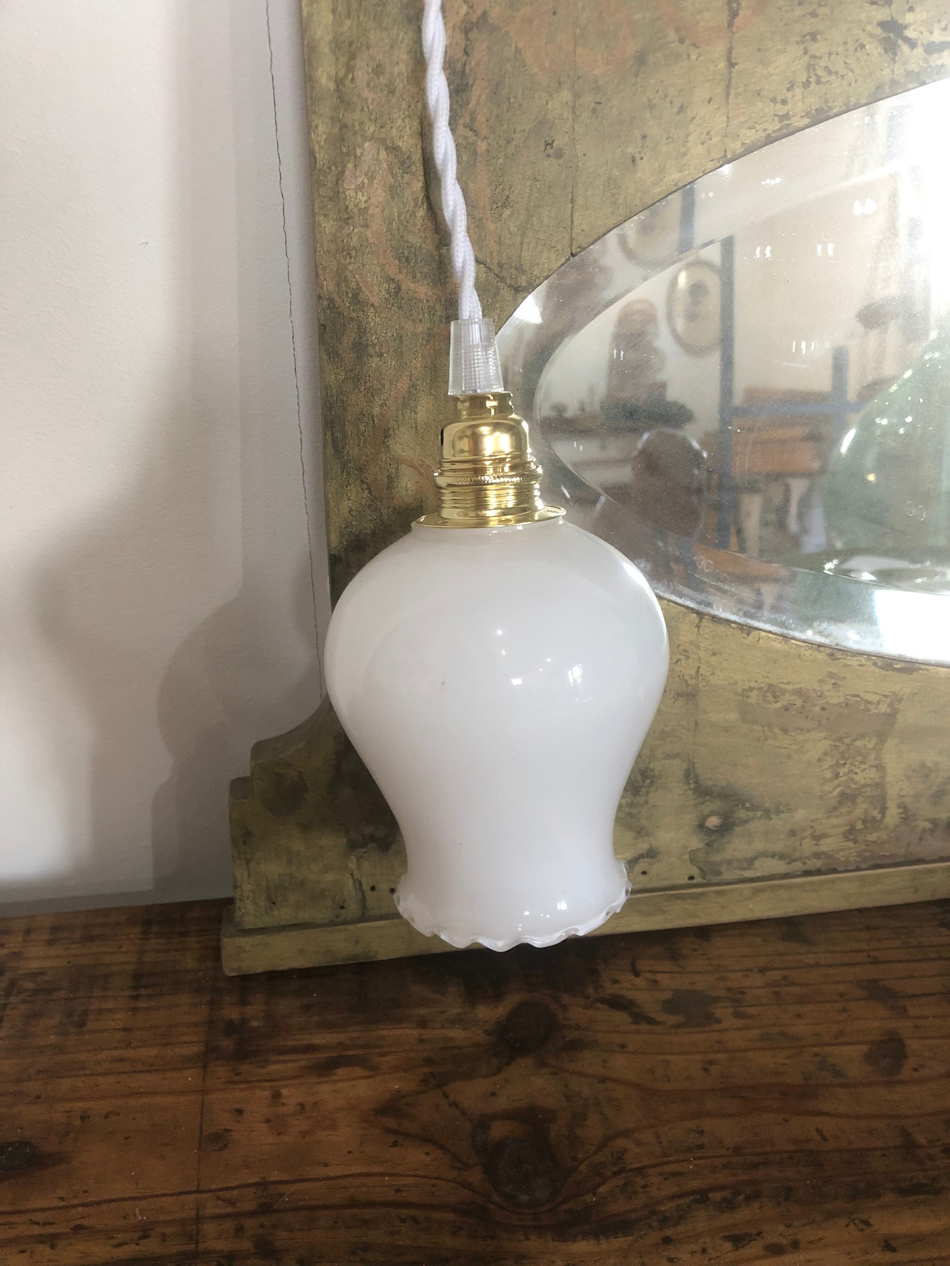 Vintage white glass pendant lamp