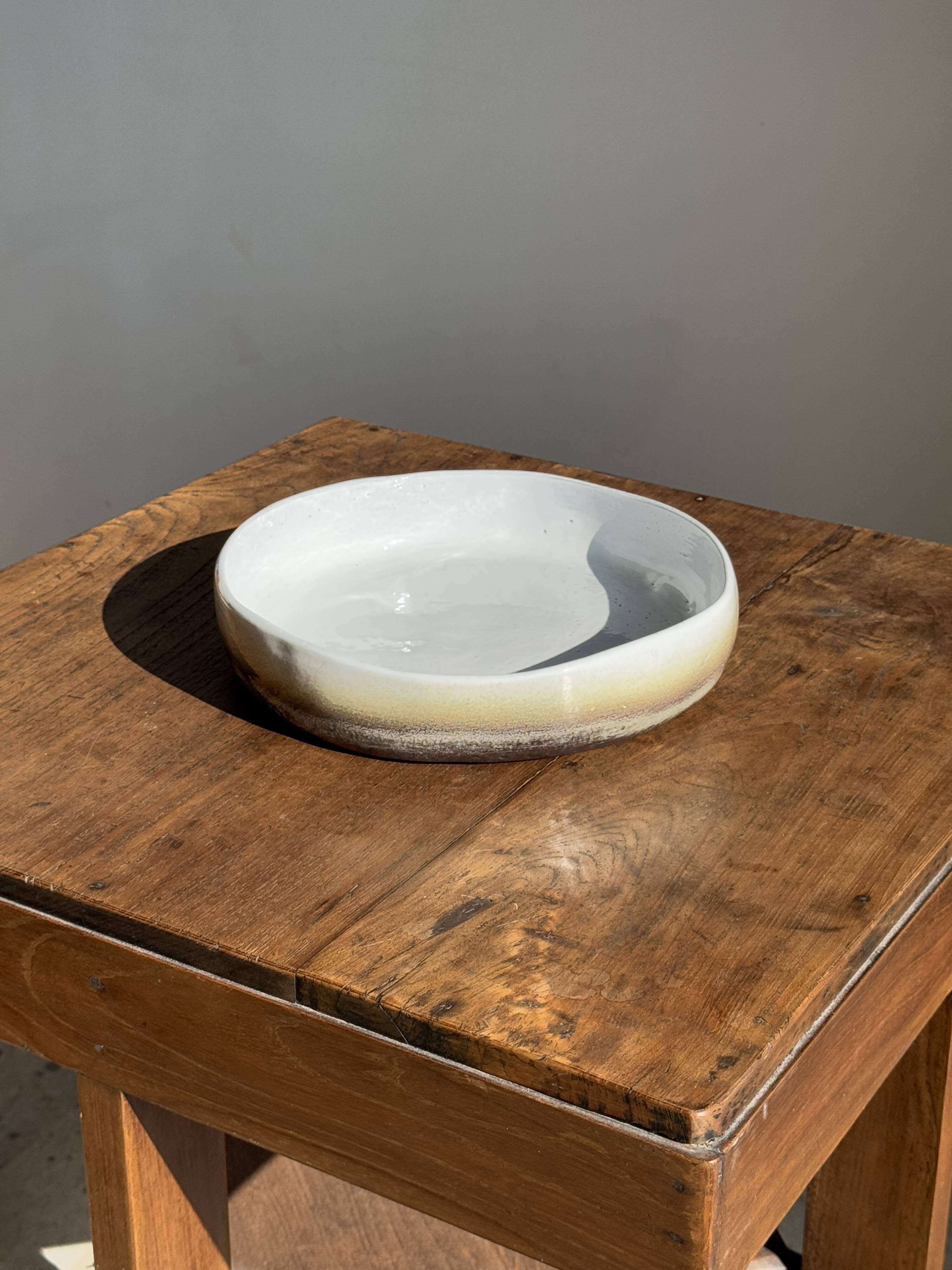 Large white and earthenware ceramic dish
