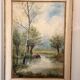 Tableau Peinture Huile Toile Berger Lac Vache Rivière Pêche Paysage PATRY