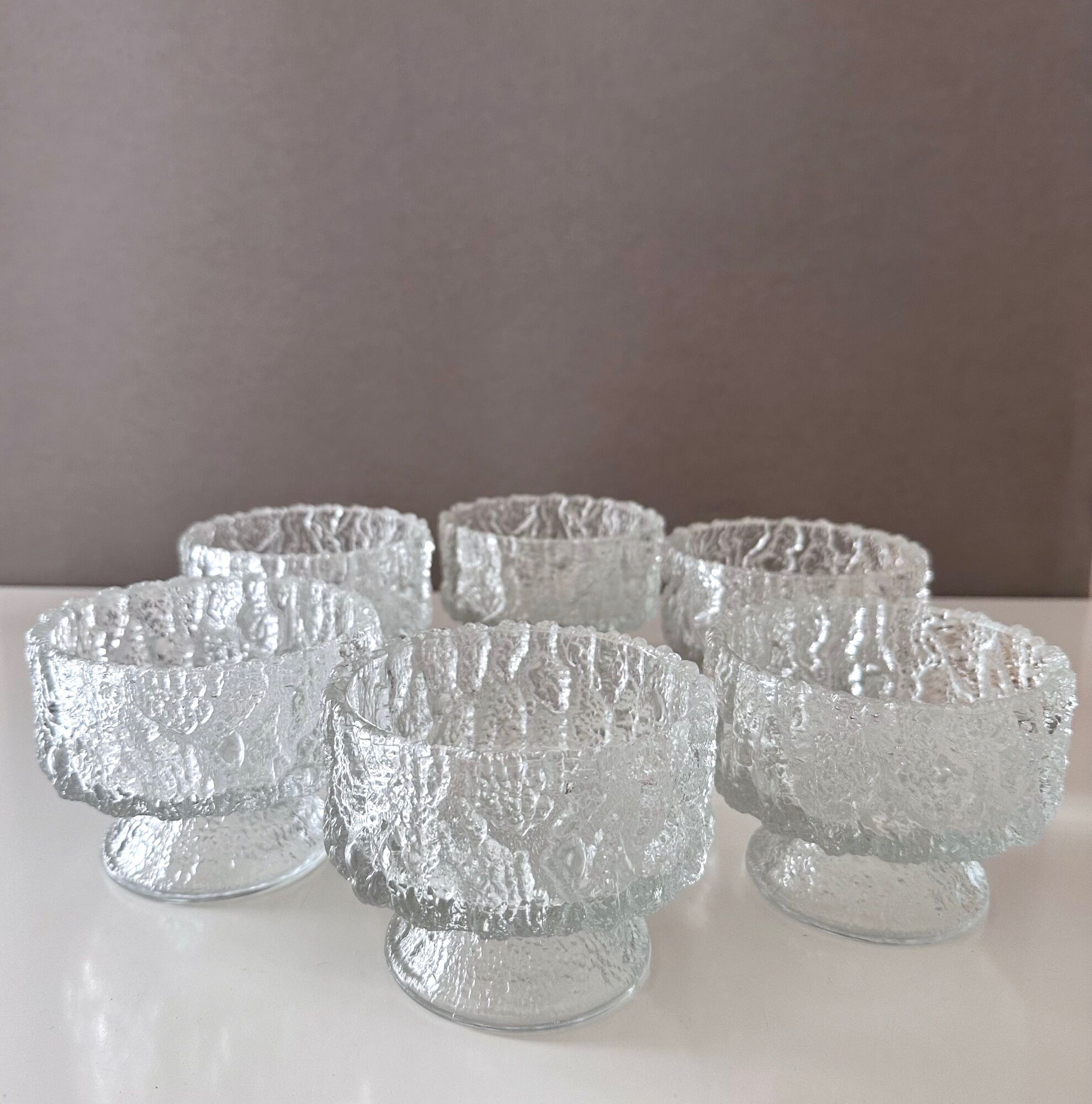 Set of 6 dessert bowls ice glass, glass bowls, Scandinavian Design.