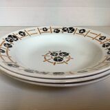 Three old earthenware soup plates from the 1930s, water lilies model