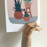 Reproduction of the gouache illustration "The cat and its plants"