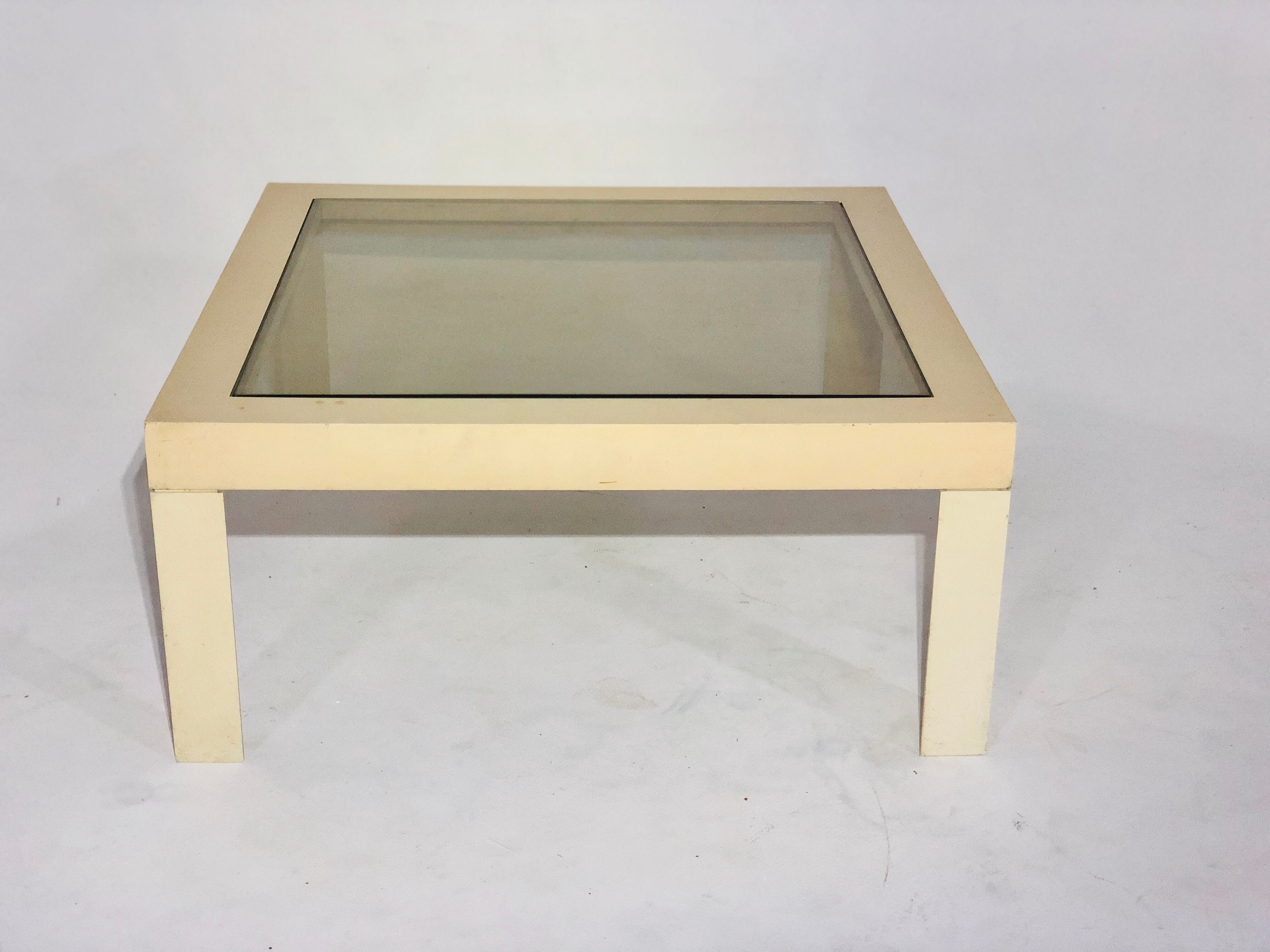 Vintage white plastic coffee table and glass