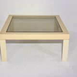 Vintage white plastic coffee table and glass