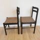 Set of 2 Vintage Wooden Dining Chairs: Brown & White Polka Dot Fabric 80s