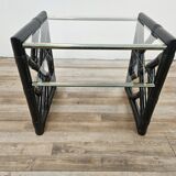 Black lacquered wicker coffee table with two glass tops