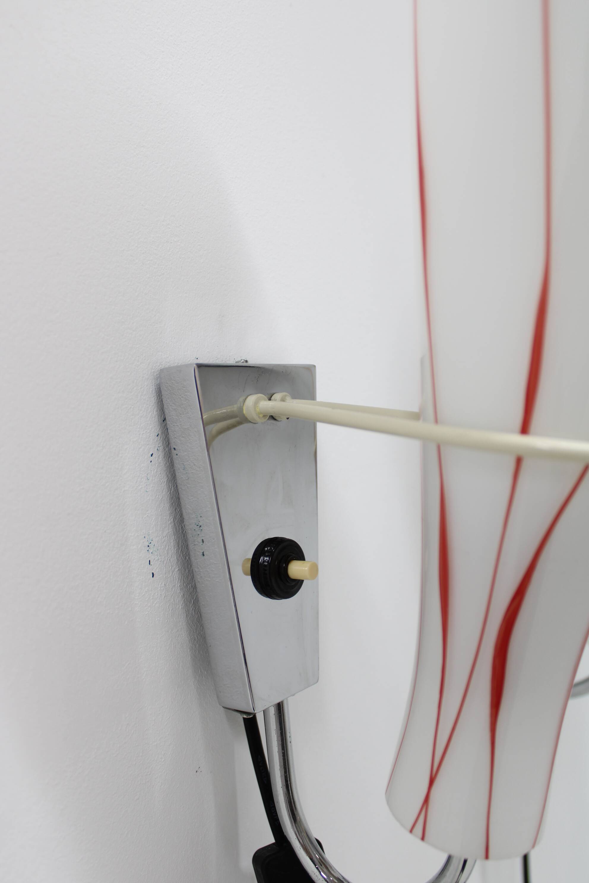 1970s Pair of Glass Wall Lamps , Czechoslovakia