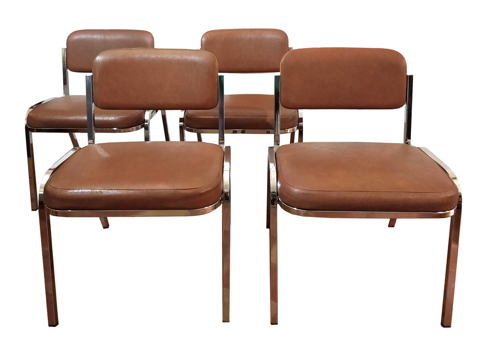 Set of 4 chairs chrome and skaï brown 70s