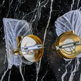 Pair of frosted leaf sconces, murano glass, italy, 1970