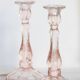Set of two light pink glass candlesticks from the mid-century, Poland, 1960s.
