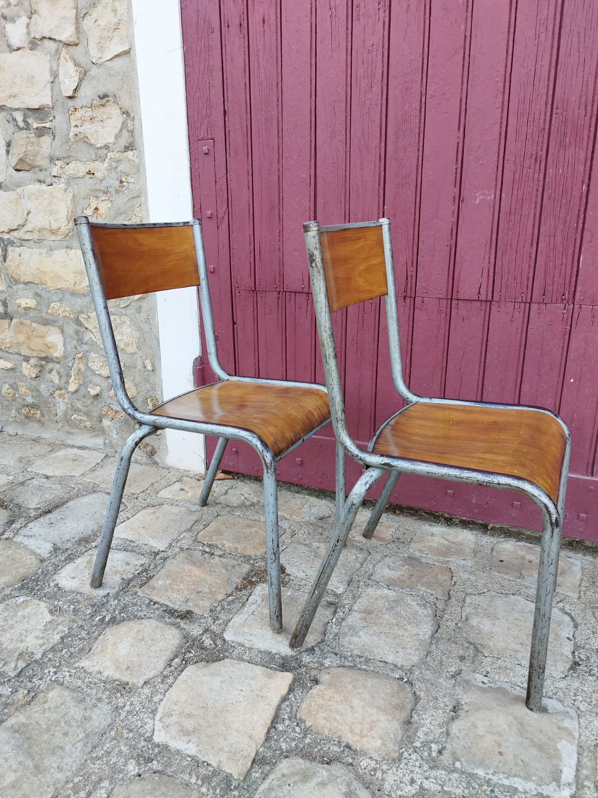 Paire de de chaises d'école années 60 style Mullca