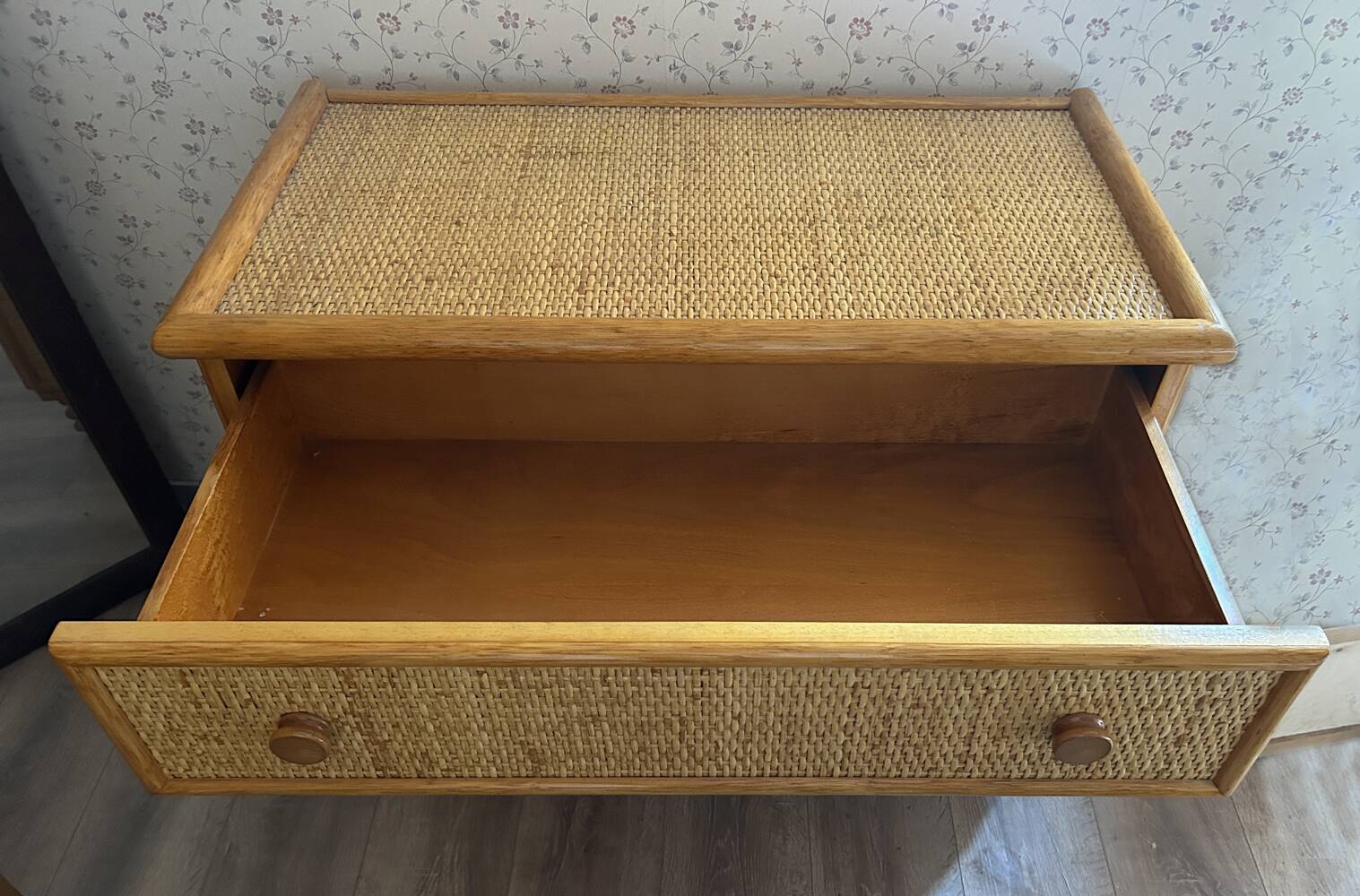 Maugrion chest of drawers for Roche Bobois, wood and rattan, 1980s