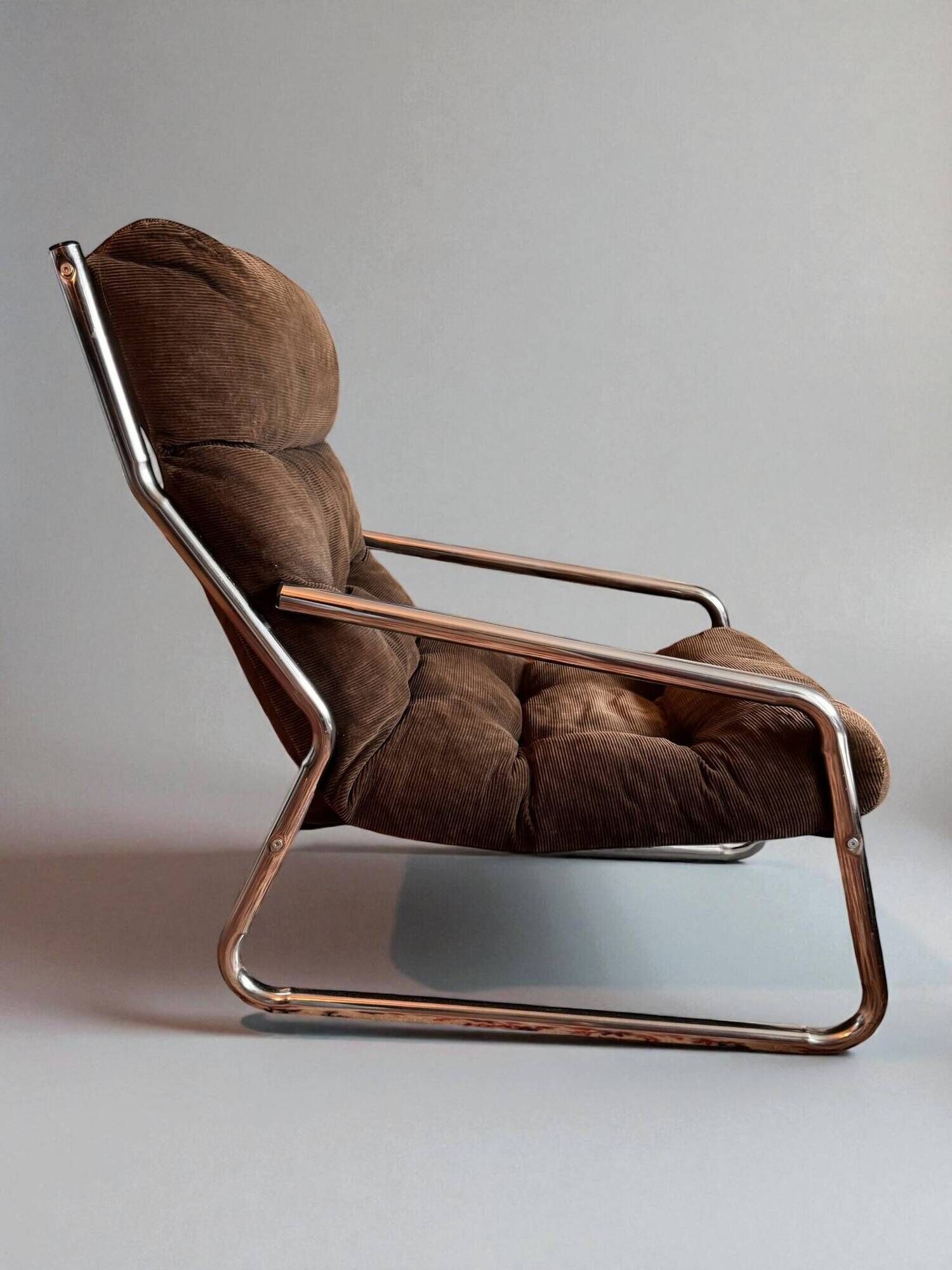 Pixi armchair by Gillis Lundgren for IKEA in chrome and brown velvet, 1974