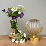 Vintage globe table lamp in half amber, half transparent molded glass