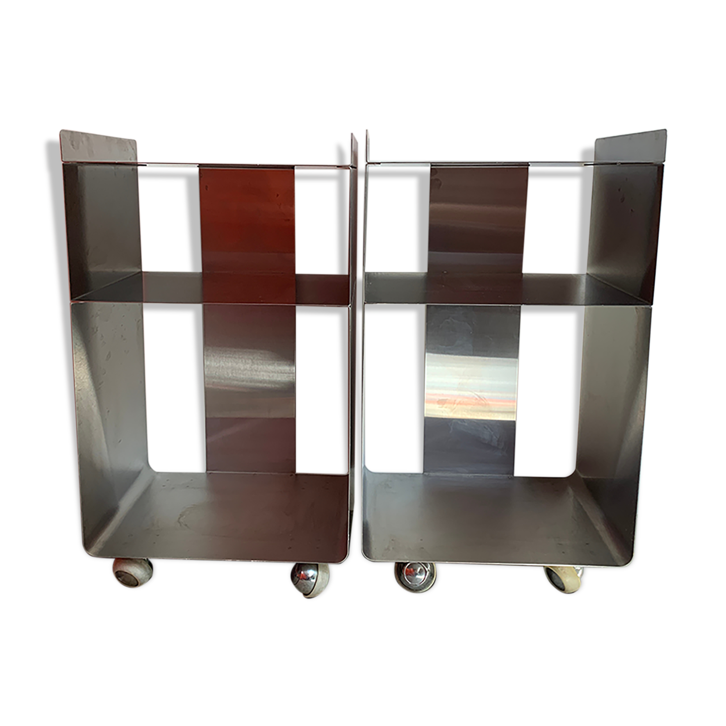 Pair of brushed aluminum bedsides
