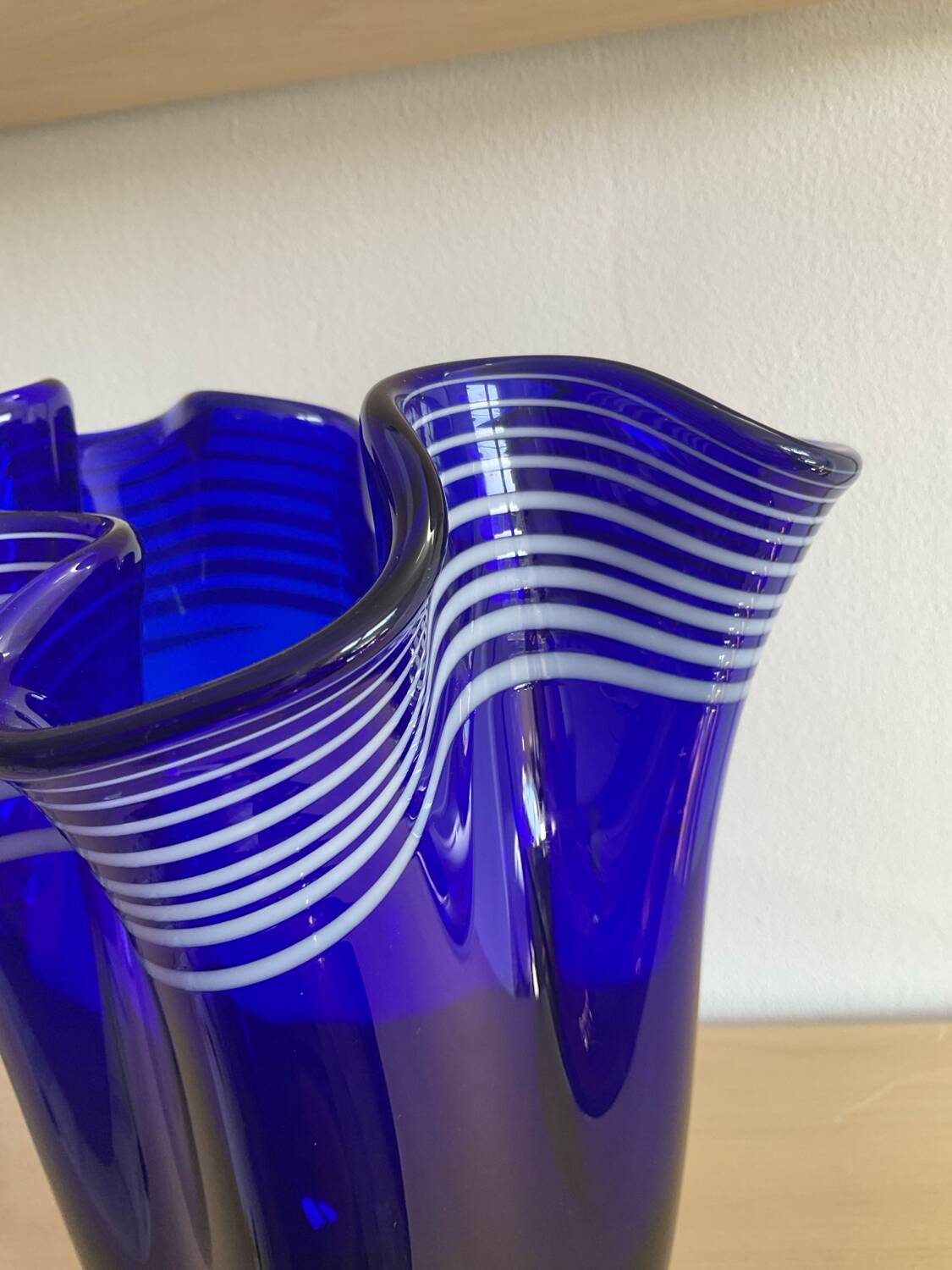 Trio of vintage blown glass handkerchief vases