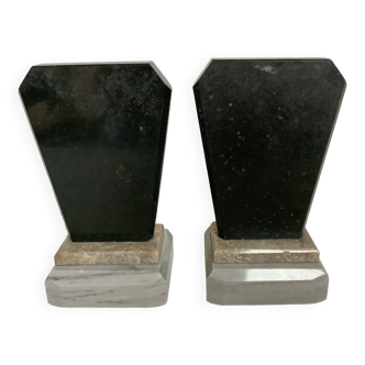 Pair of asymmetrical art deco marble bookends