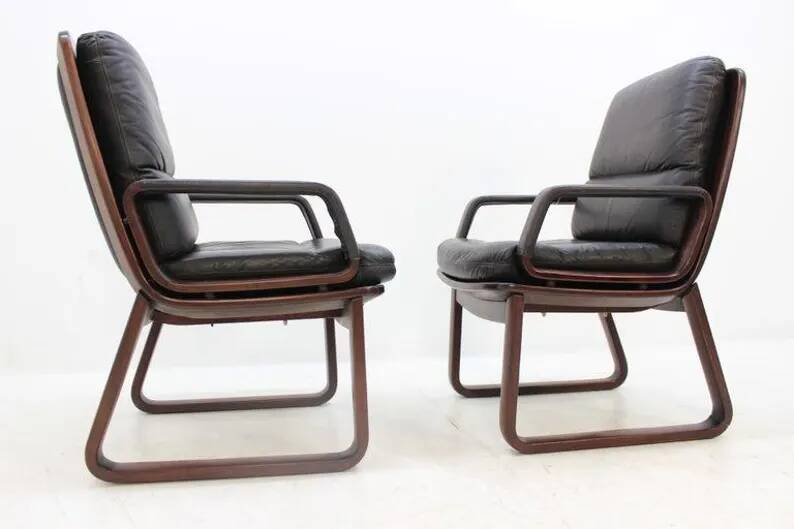 Set of Four Leather Armchairs by Eugen Schmidt, 1970s