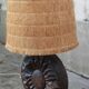 Brutalist lamp in wood and raffia signed Delsinne, Belgium, 60s.