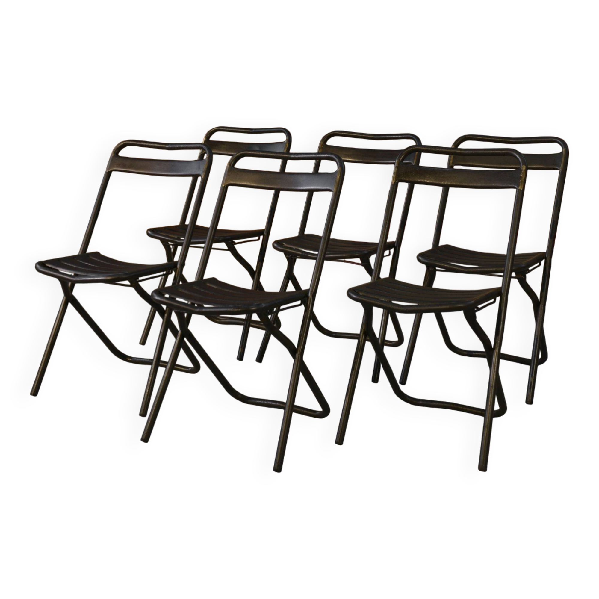 Set of 6 industrial folding chairs assembled by soldering 1950