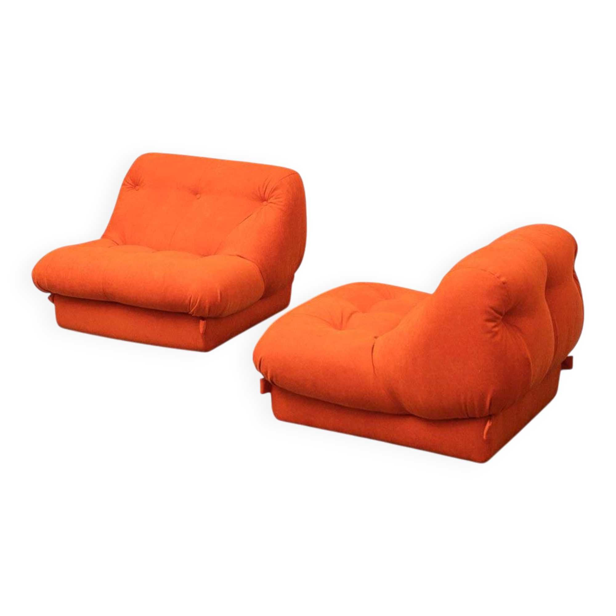 Pair of vintage orange armchairs, 1970s design, modernist