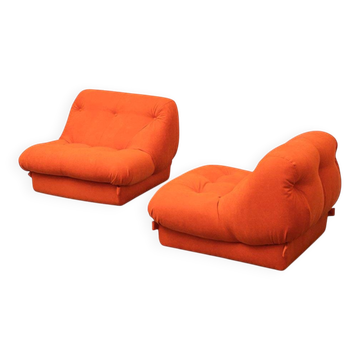 Pair of vintage orange armchairs, 1970s design, modernist