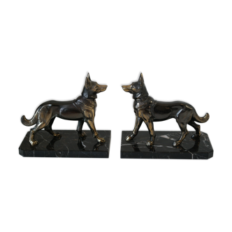 Dog bookends in black marble