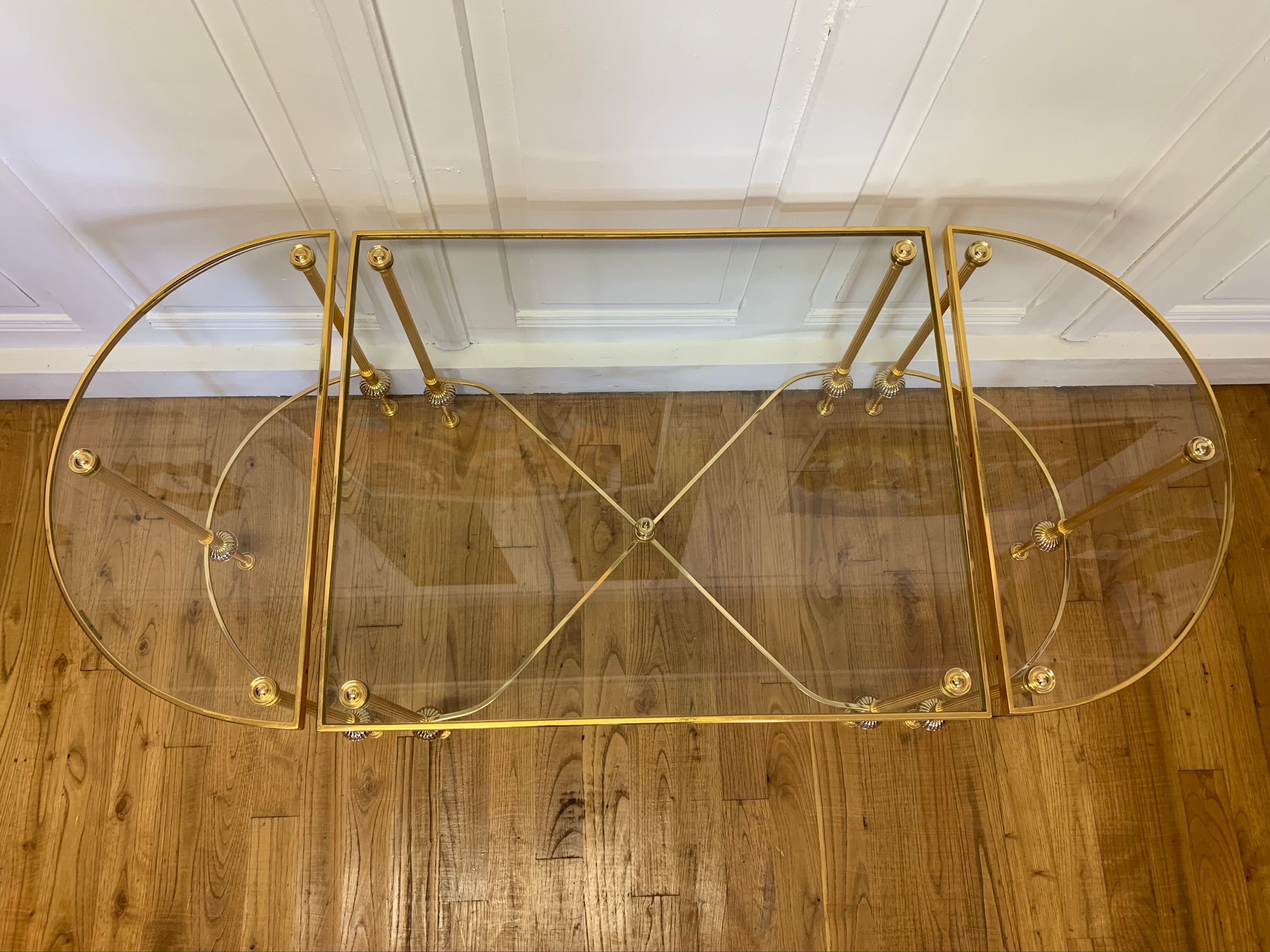 Tripartite brass and glass coffee table