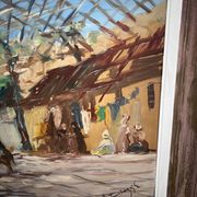 Tableau Huile-sur-Panneau , Le Marché oriental ou Souk signé Antoniazzi