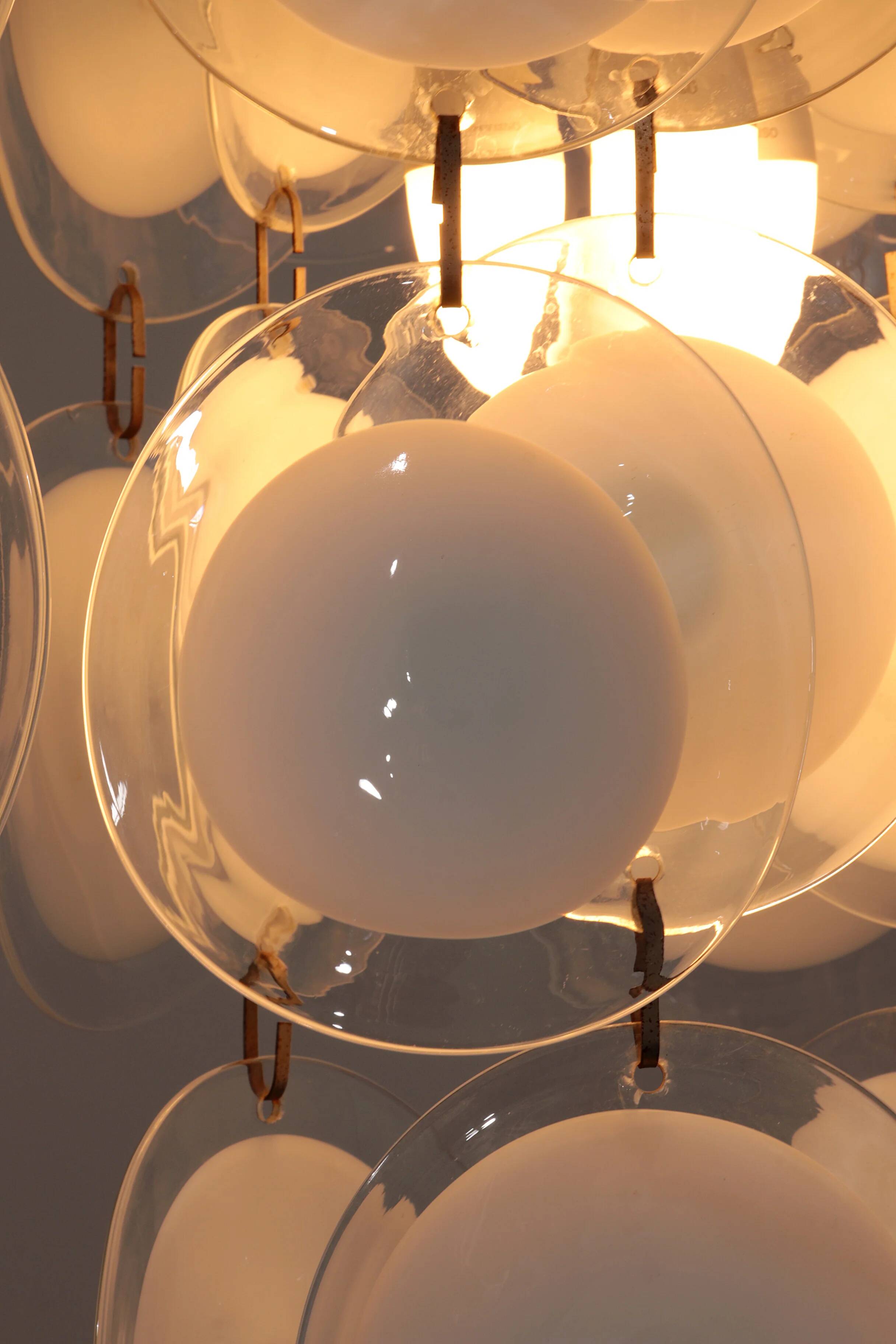Italian mid-century Murano, Venetian glass disc chandelier by Vistosi