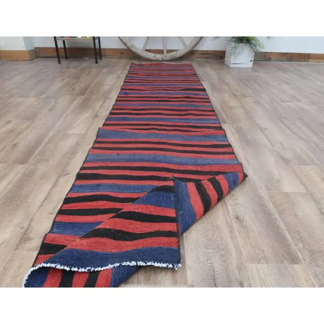 1970s Vintage Turkish Handmade Wool Cotton Pink Kilim Runner Rug 70x311