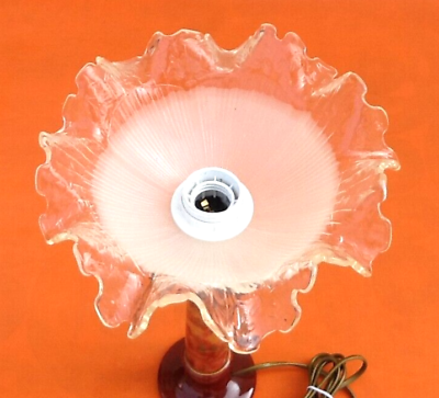 Lamp in marbled ceramic and polylobe glass lampshade