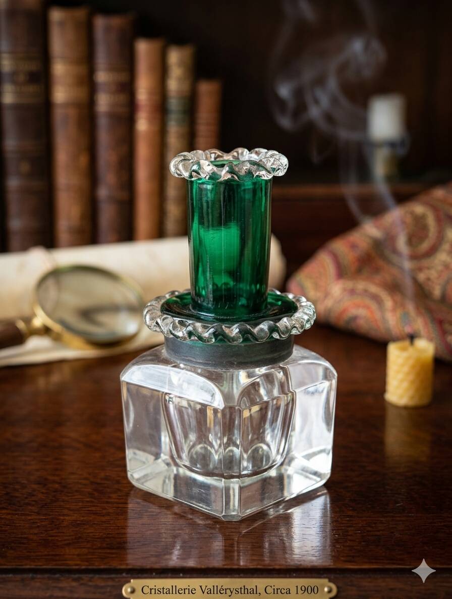 Antique Desk Candlestick from Vallérystal Crystal Factory, 1890s