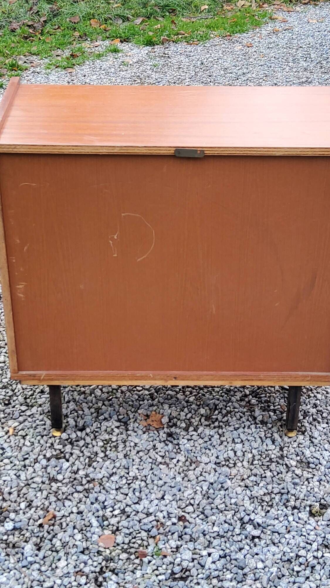 Pair of vintage mahogany sideboards with square metal legs from the 60s