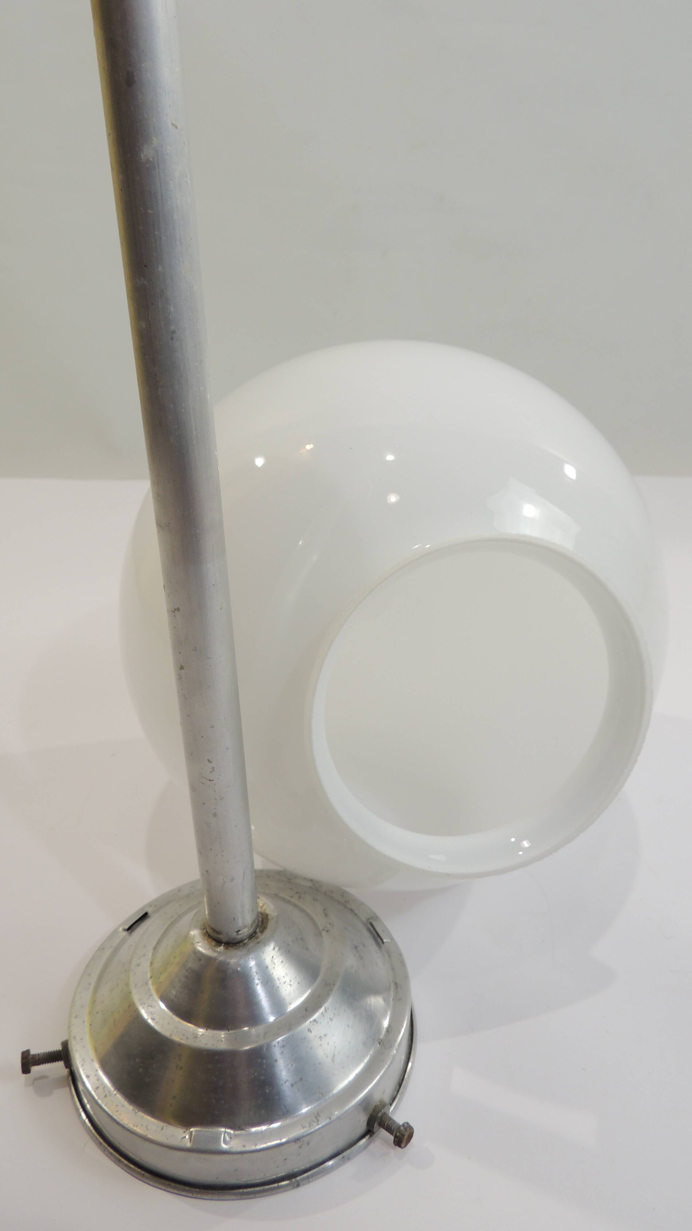 Vintage suspension in aluminum metal and opaline glass globe – Industrial design