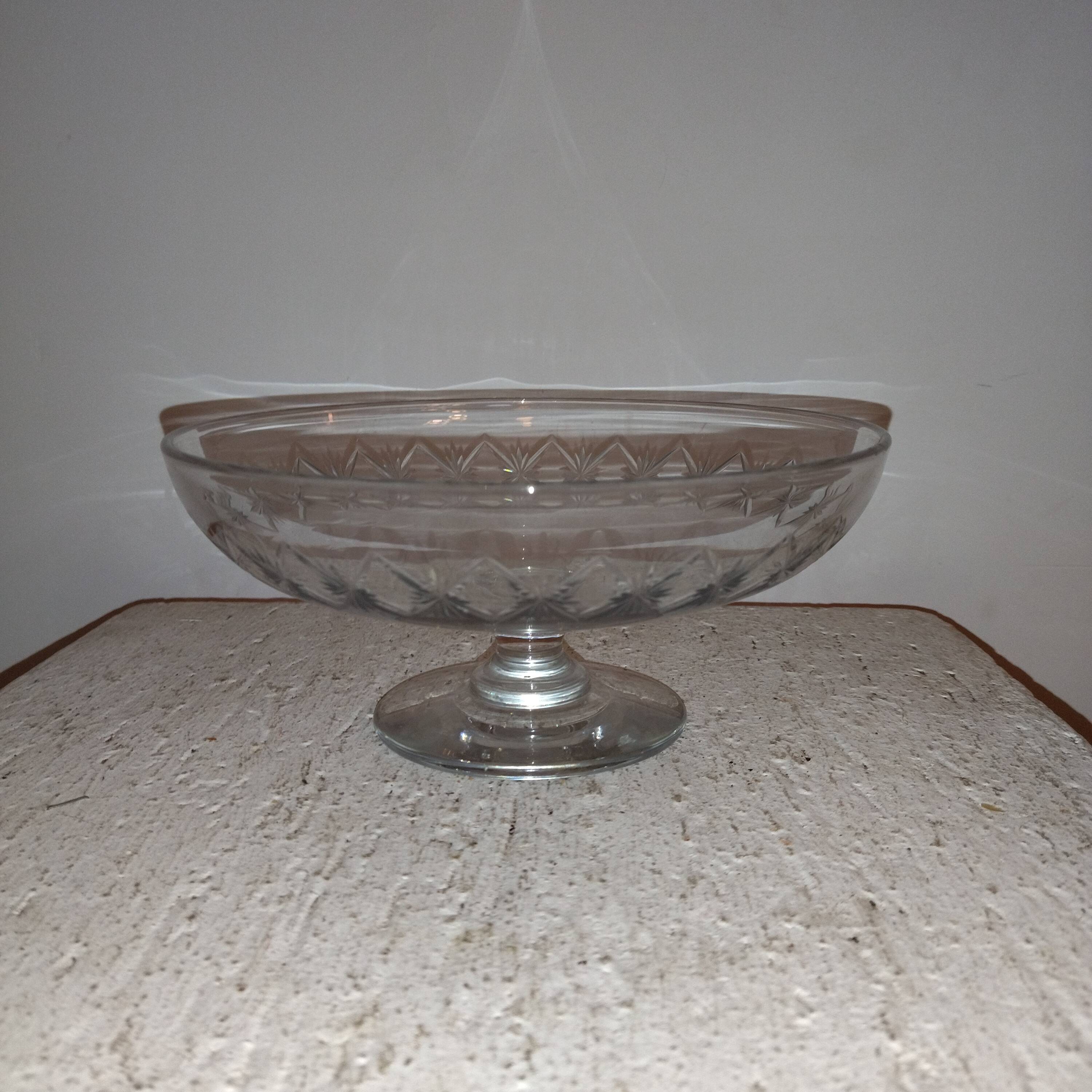 Cut-and-die compotier on pedestal cut glass