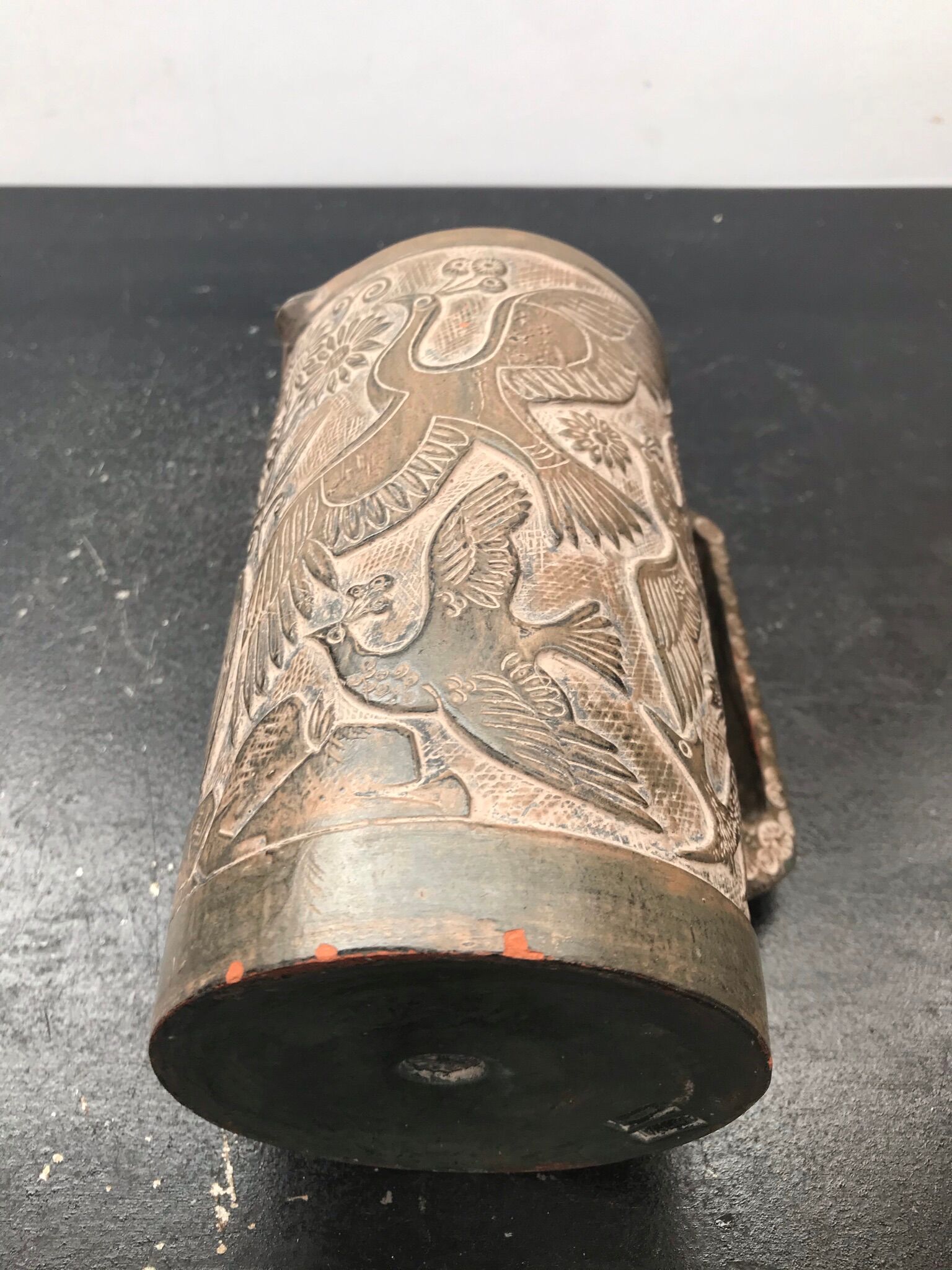 Former ceramic pitcher brown decor birds 70s vintage