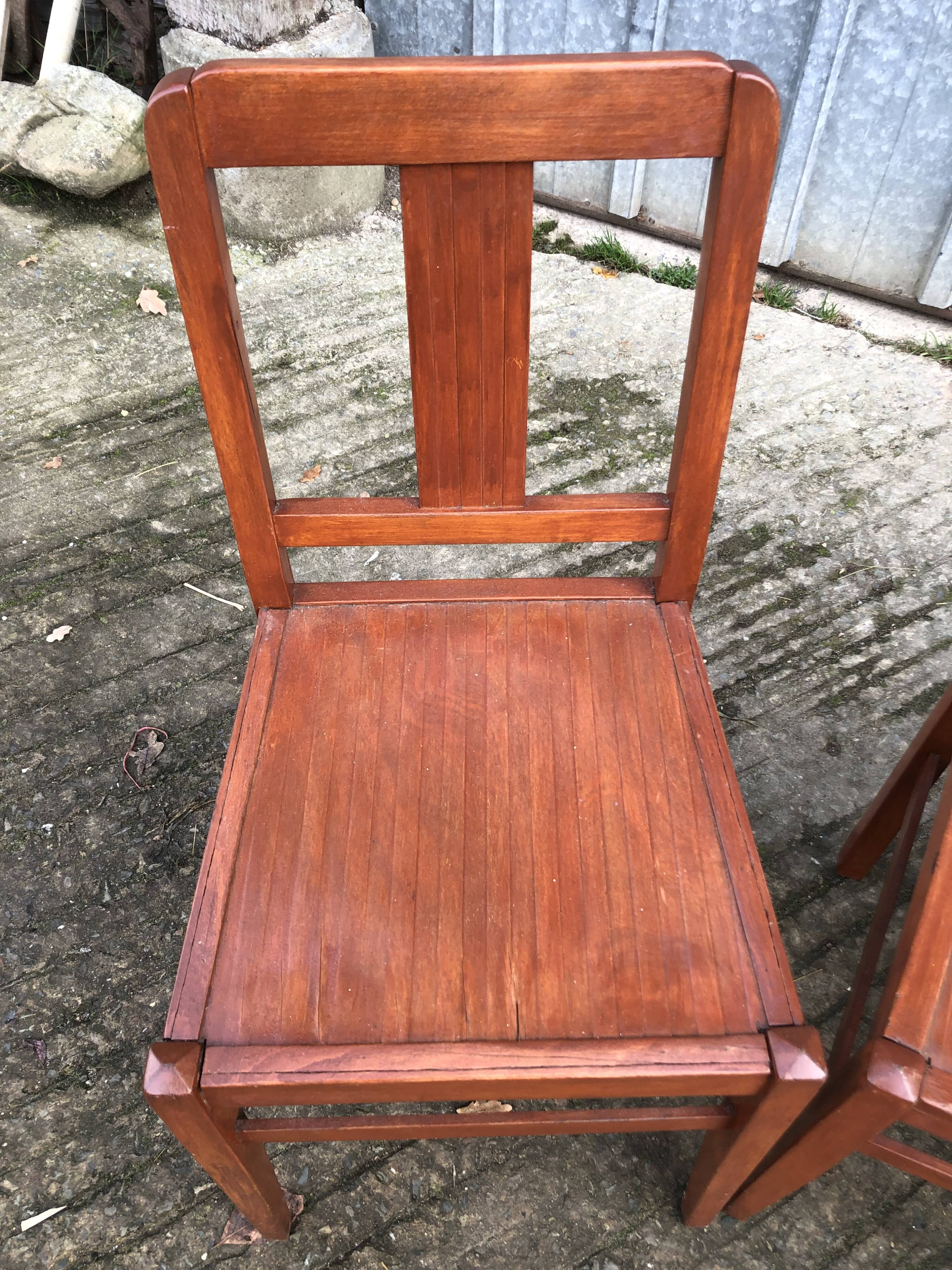 6 René Gabriel chairs from the reconstruction period in beech and plywood.