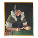Huile sur toile « polonaise à sa lecture » de a. markowicz – début xxe