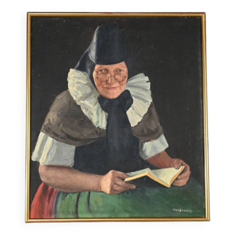 Oil on canvas “polish woman reading” by a. markowicz – early 20th century