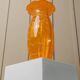 Orange Murano glass vase, XL 34cm, 1970s Italy, white stripes and wavy rim