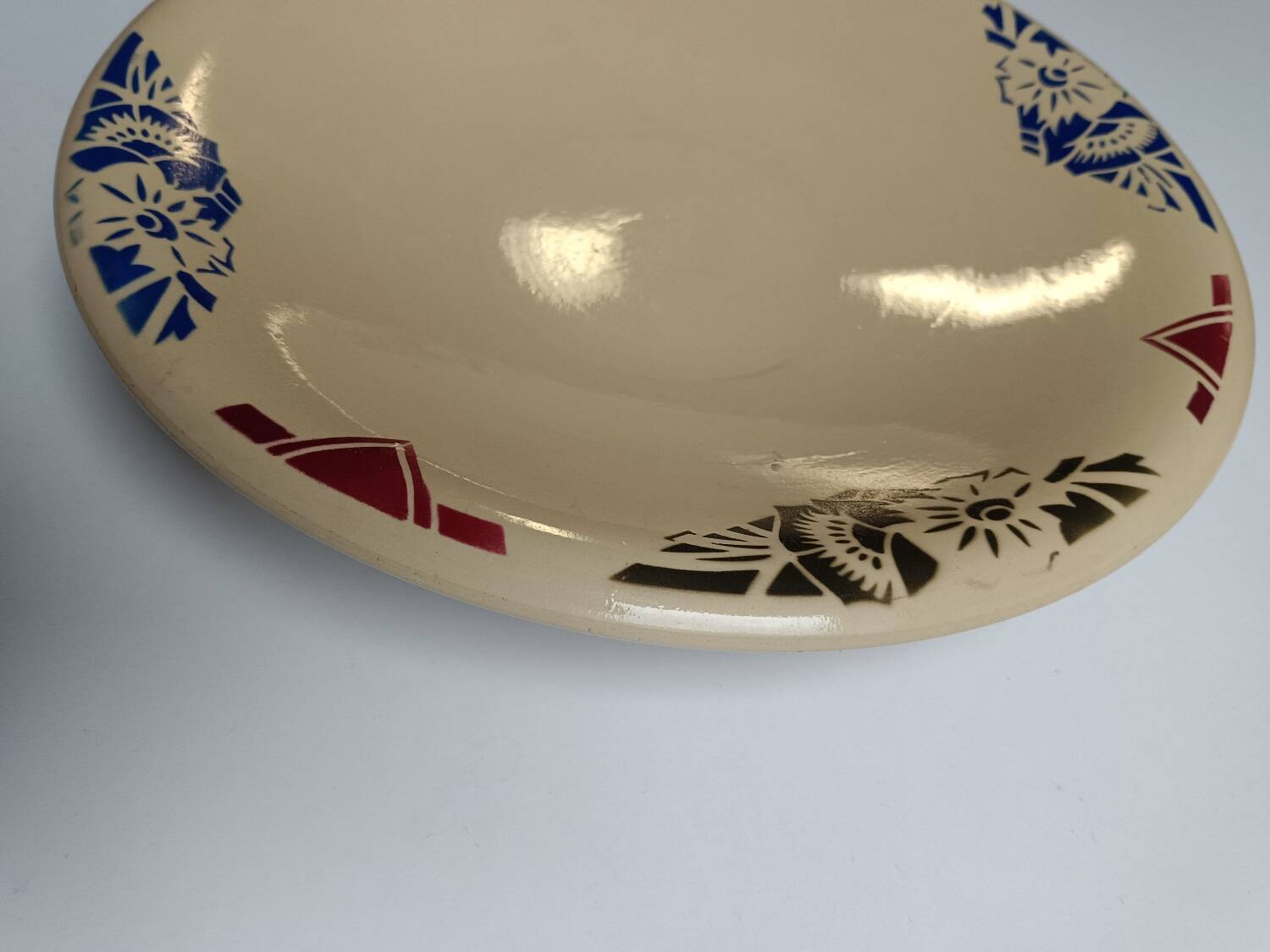 Compotier bas Badonviller art déco beige à fleurs
