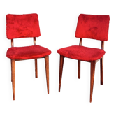 Pair of vintage wooden chairs with red fabric – 1960s/70s