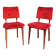Pair of vintage wooden chairs with red fabric – 1960s/70s