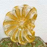 Murano glass scallop bowl in Italy with gold glitter trim